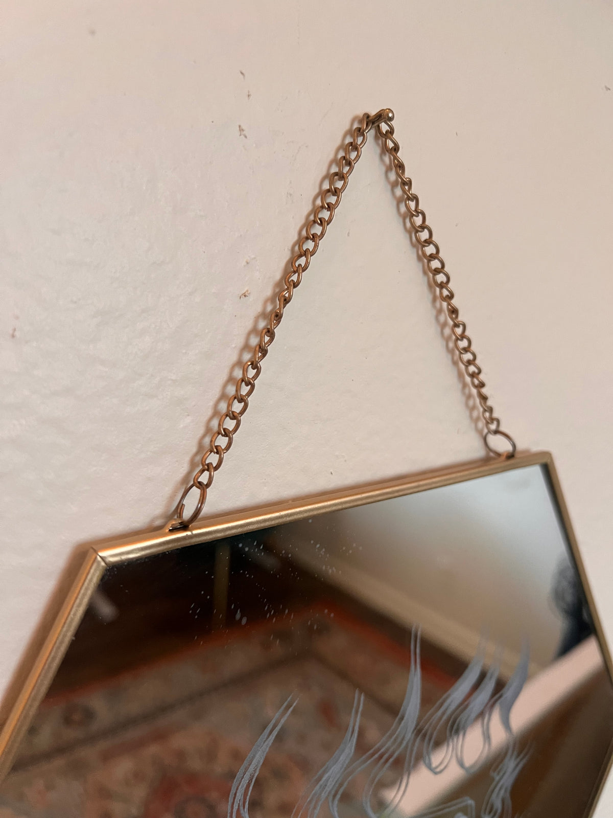 “No Dice” Old English Hexagon Mirror – Gold Frame, 12”